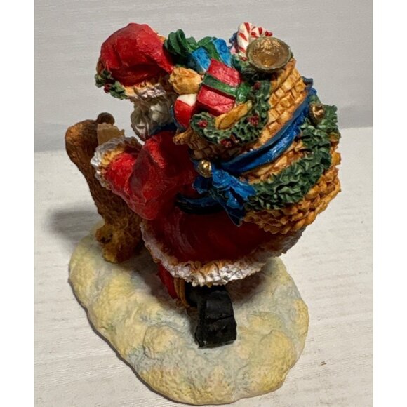 Enesco Santa Figurine Petting Bear Gift Bag Hand Painted 3.5" Holiday Decor 1993 - Picture 4 of 8